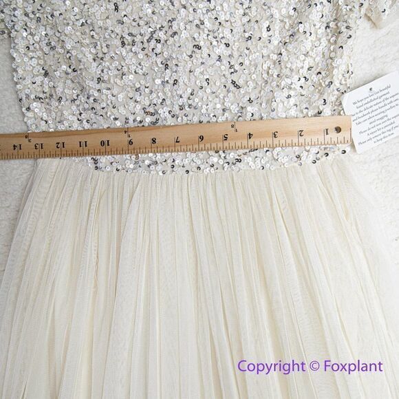NEW Maya Deluxe Maya Bridal v neck maxi tulle dress with tonal delicate sequin 6 - Picture 8 of 16